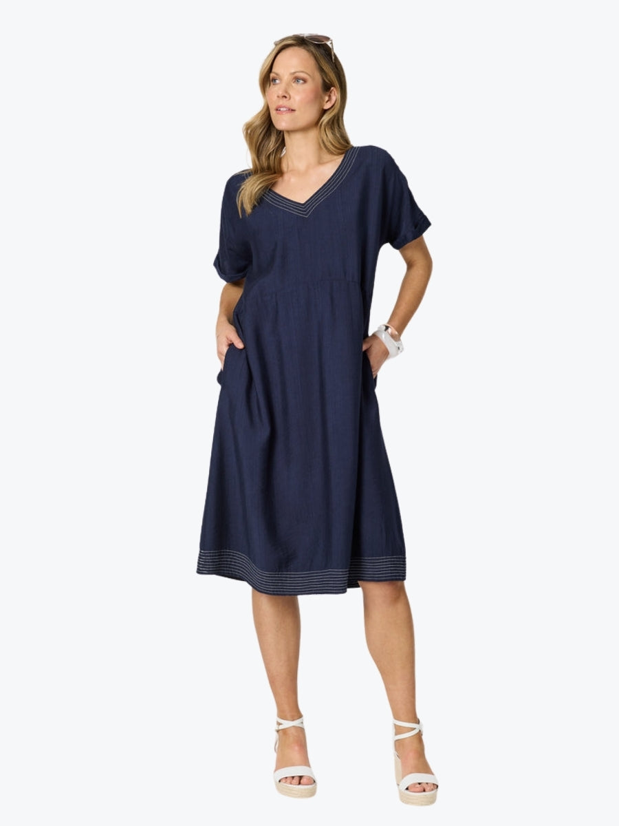 Clarity Del Mar Stitch Detail Dress | Navy