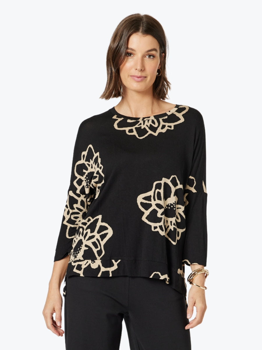 Clarity Louvre Floral Top in Black/Natural