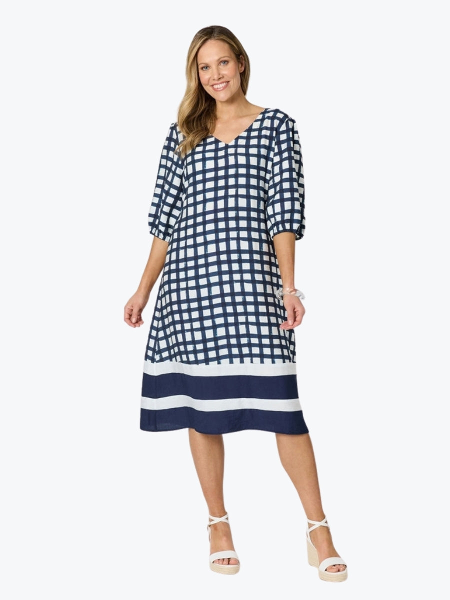 Clarity Monaco Grid Print Dress | Navy/White