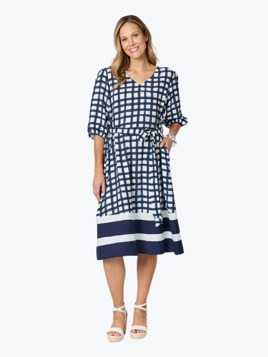 Clarity Monaco Grid Print Dress | Navy/White