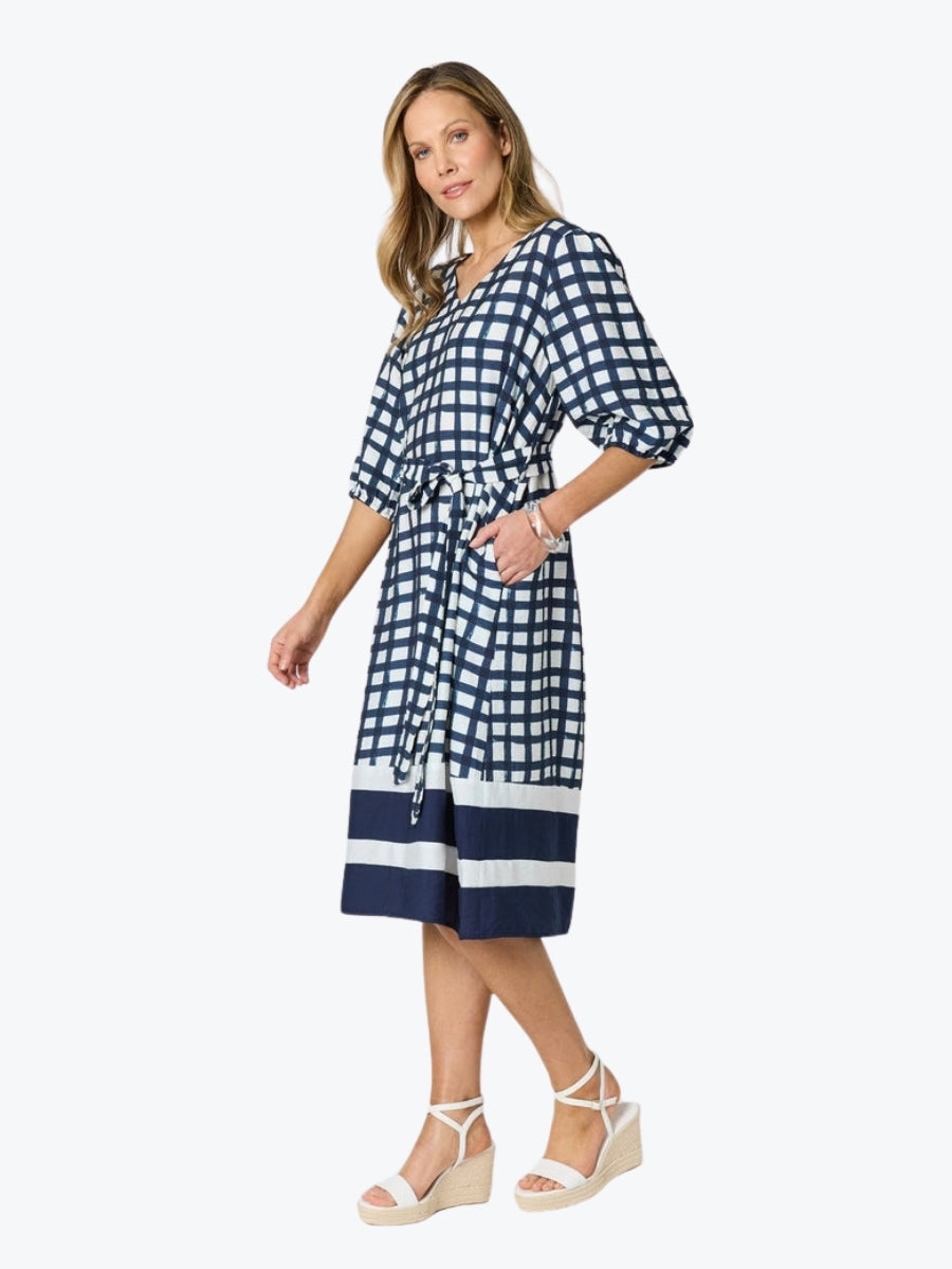 Clarity Monaco Grid Print Dress | Navy/White