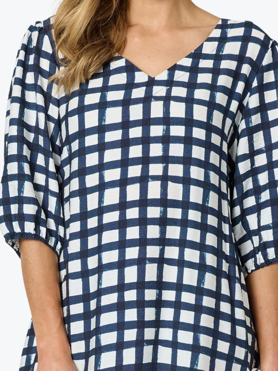 Clarity Monaco Grid Print Dress | Navy/White