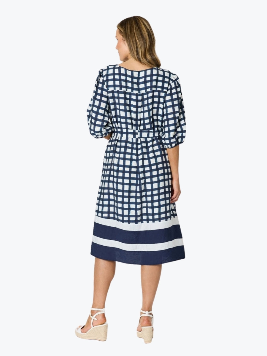 Clarity Monaco Grid Print Dress | Navy/White