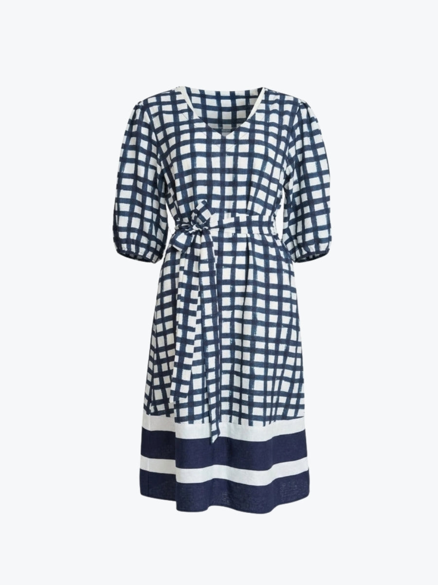 Clarity Monaco Grid Print Dress | Navy/White