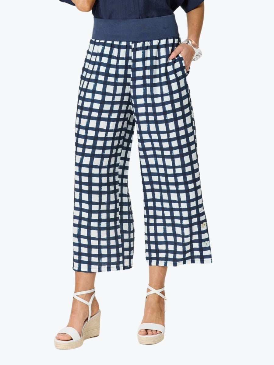 Clarity Monaco Grid Print Wide Leg Pant | Navy/White