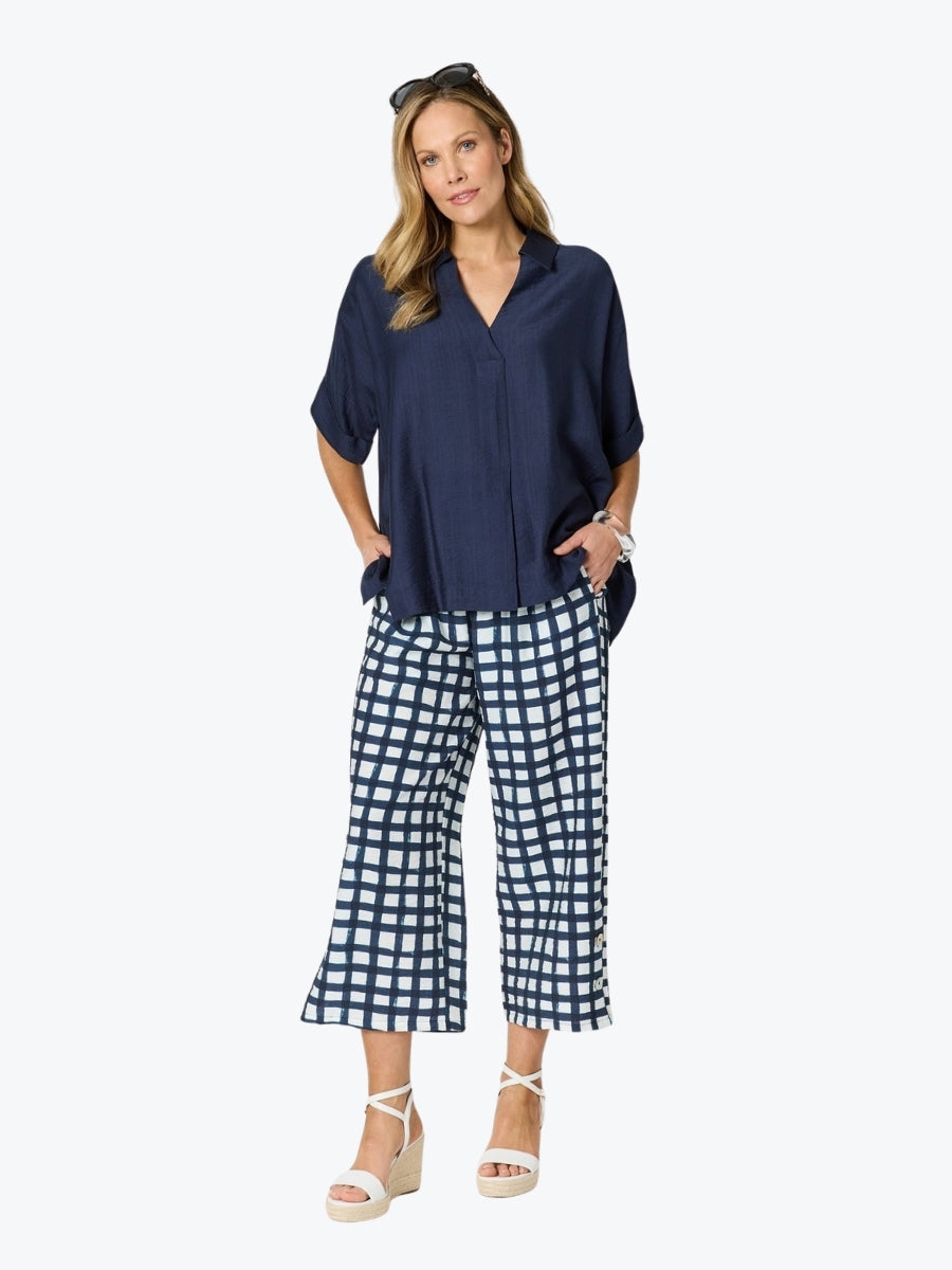 Clarity Monaco Grid Print Wide Leg Pant | Navy/White