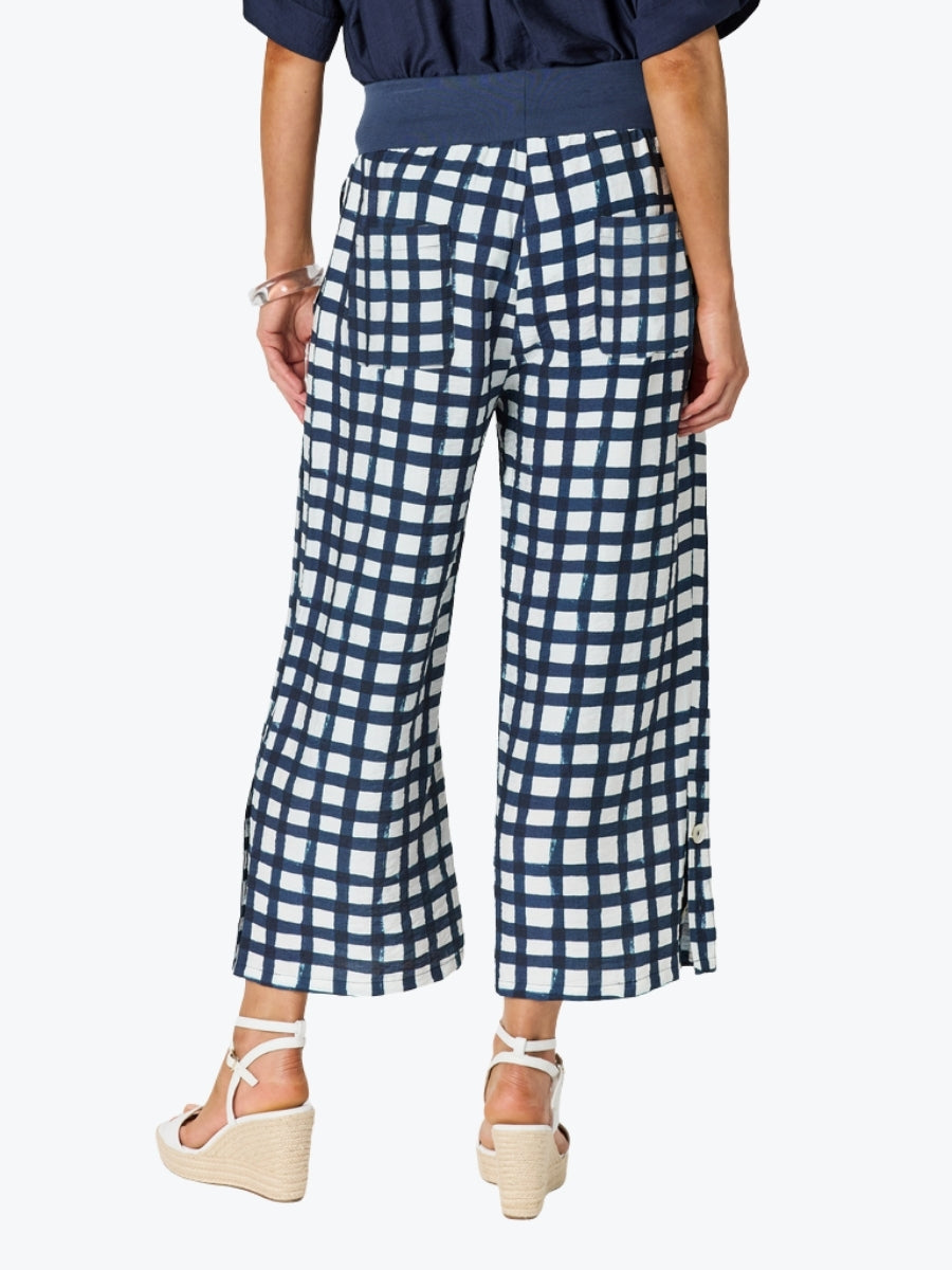 Clarity Monaco Grid Print Wide Leg Pant | Navy/White