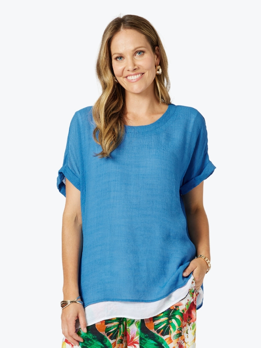 Clarity Palma Side Button Top in Blue/White