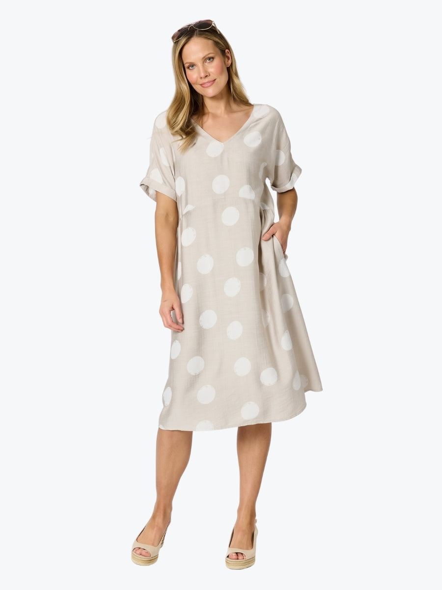 Clarity Riviera Spot Print Dress | Natural/White