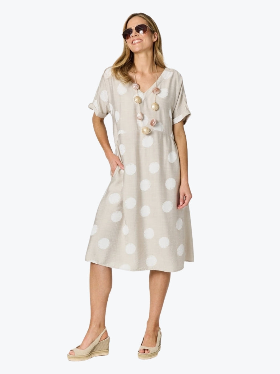 Clarity Riviera Spot Print Dress | Natural/White