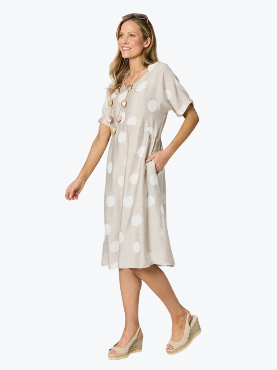 Clarity Riviera Spot Print Dress | Natural/White