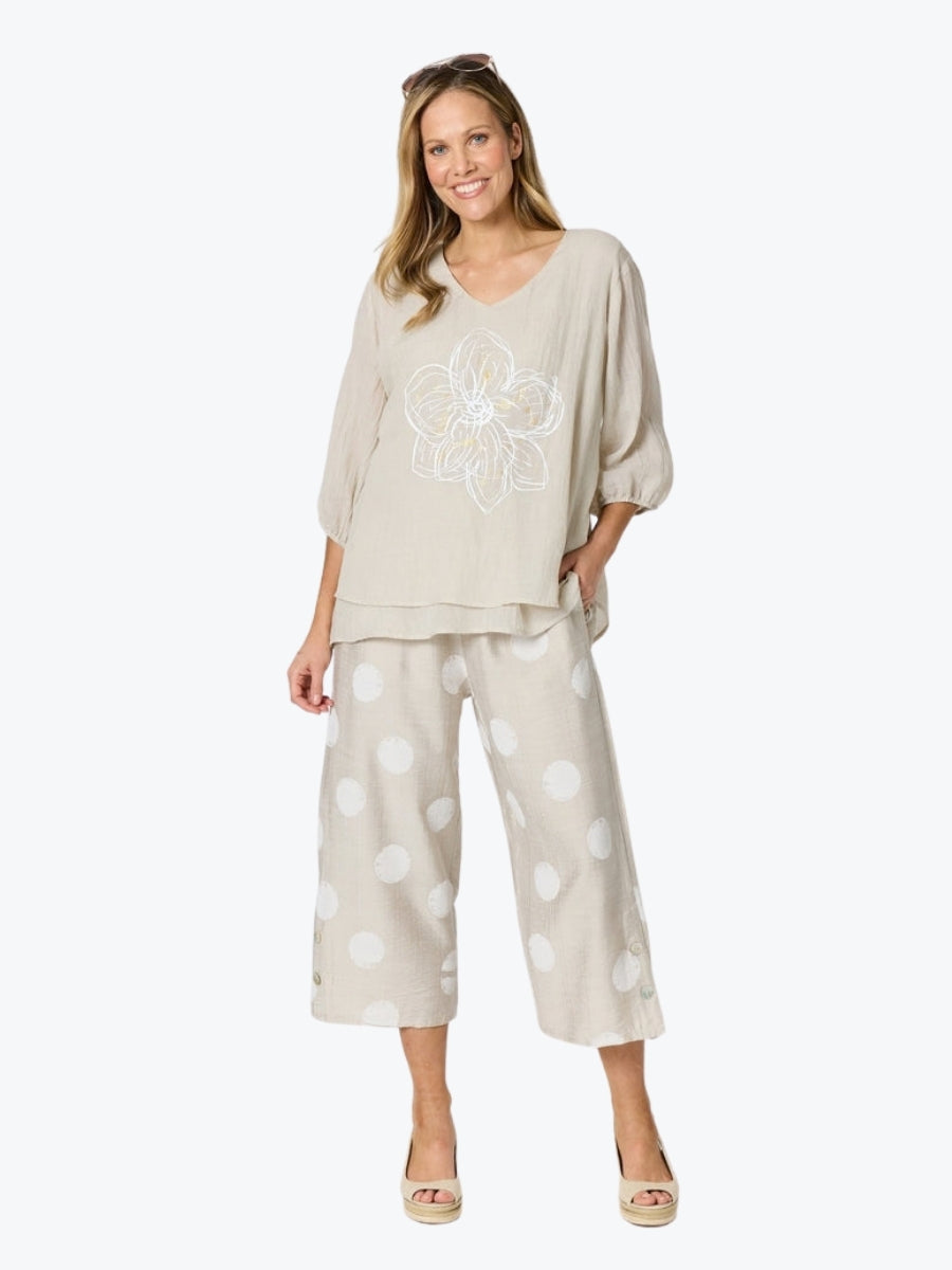 Clarity Riviera Spot Print Pant | Natural/White