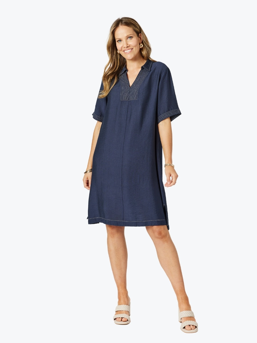 Clarity Top Stitch Detail Dress in Navy