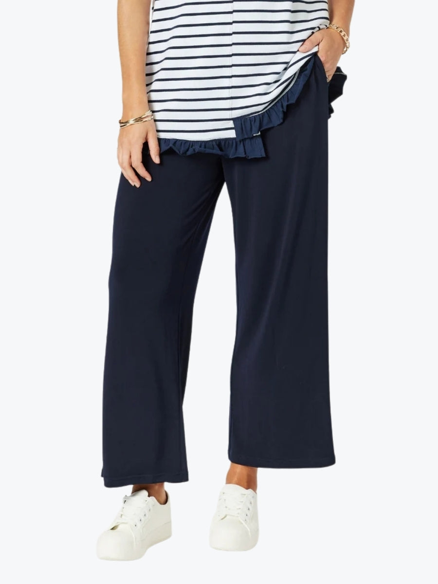 Clarity Travel Jersey Wide Leg Pant in Navy
