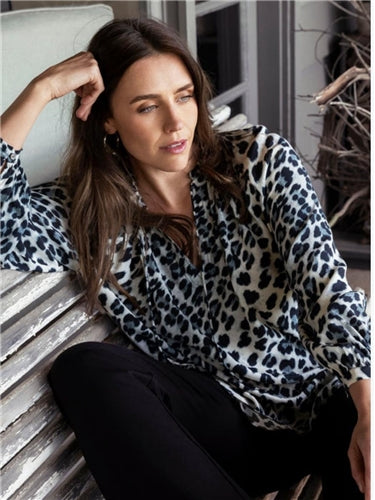 Jump Snow Leopard Ruffle Neck Top