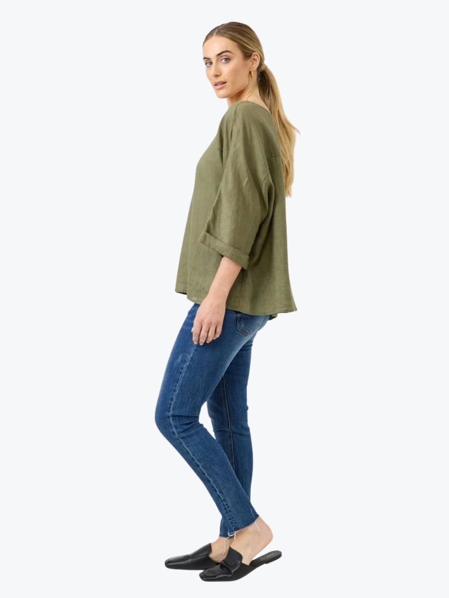 Eb + Ive Studio Relaxed Top | Khaki