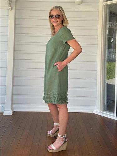 Gordon Smith Ruffle Hem Linen Dress 46000
