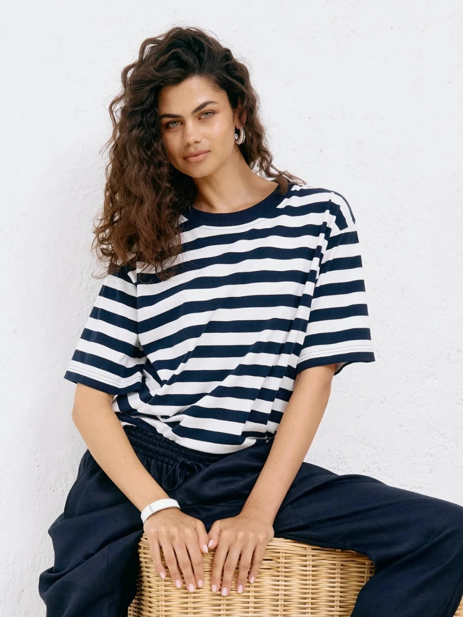 Eb&Ive Studio Stripe Tshirt in Indigo