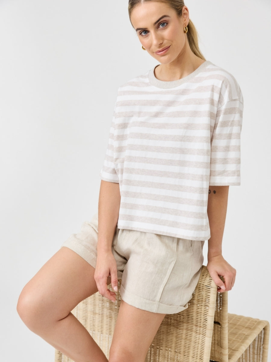 Eb&Ive Studio Stripe Tshirt in Stone