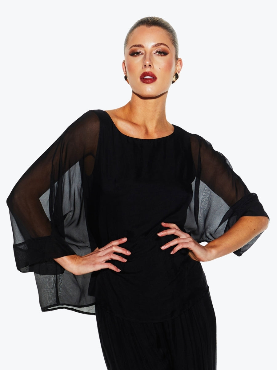 Fate and Becker Sunlight and Shadow black silk top