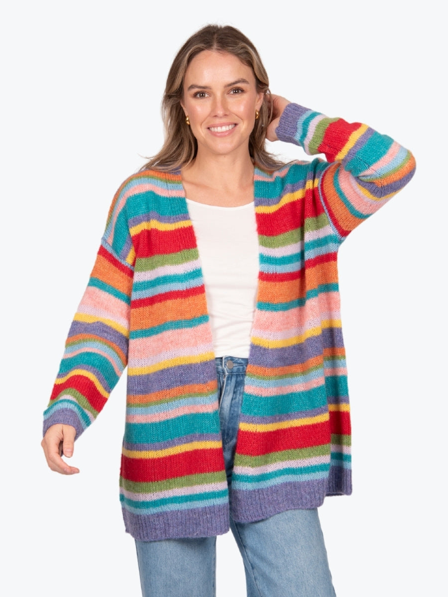 Fields Mohair Stripe Cardigan in Multi