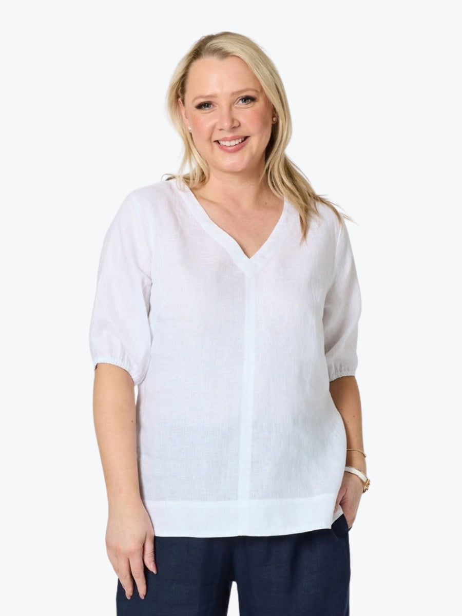 Gordon Smith Anna V Neck Linen Top | White