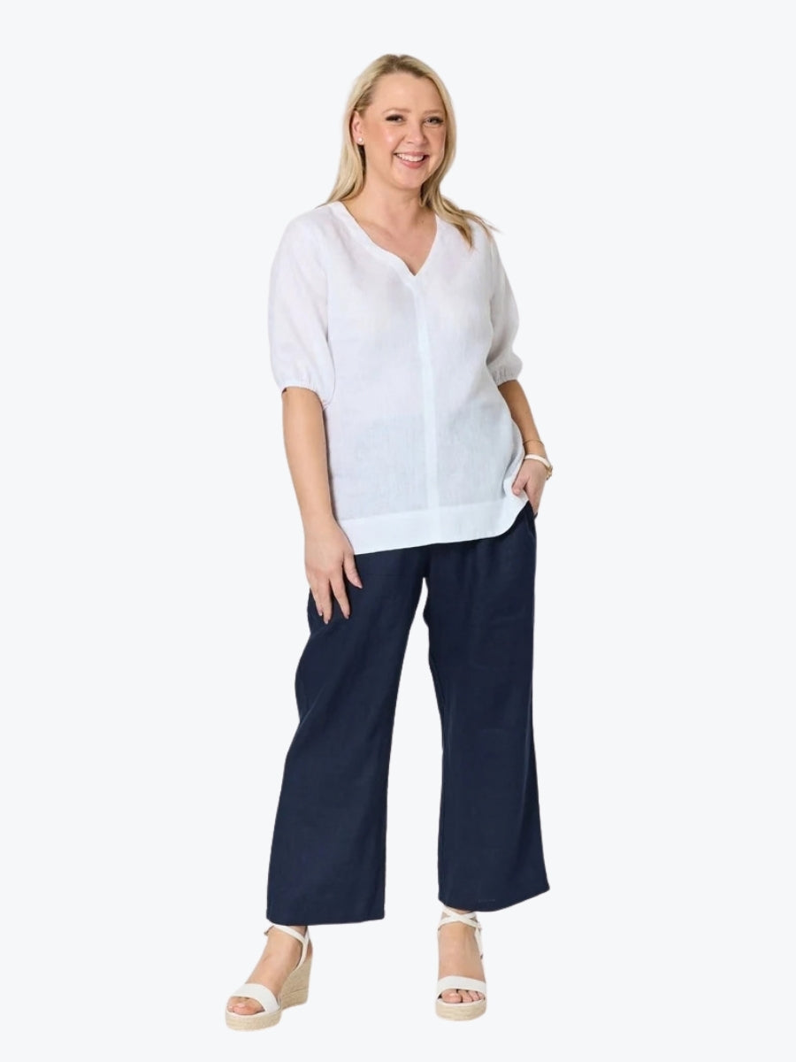 Gordon Smith Anna V Neck Linen Top | White