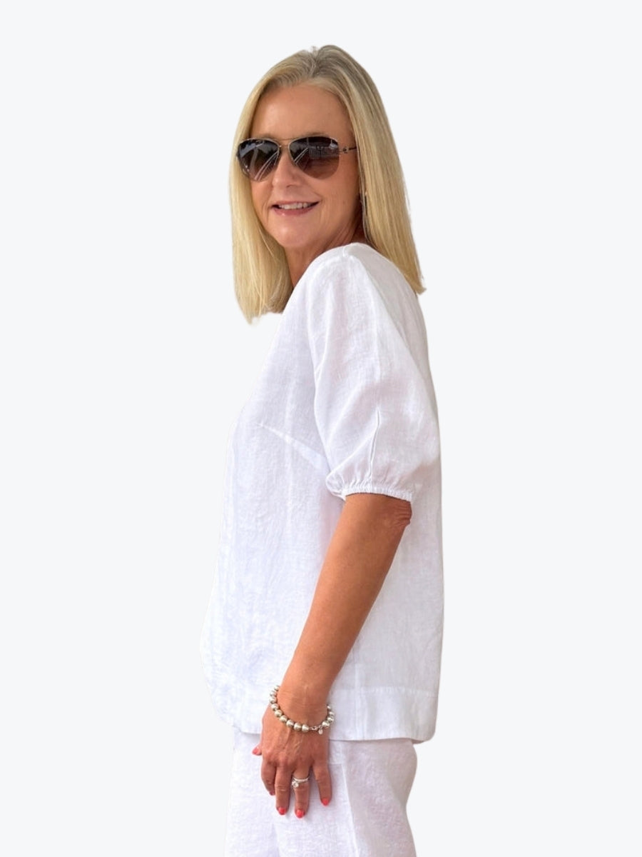 Gordon Smith Anna V Neck Linen Top | White
