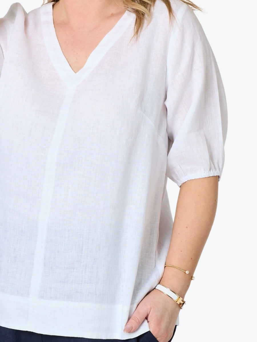 Gordon Smith Anna V Neck Linen Top | White