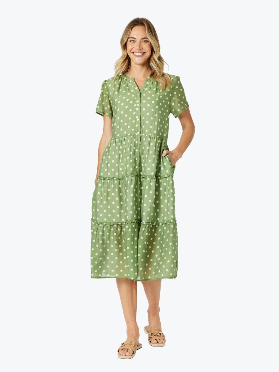 Gordon Smith Basil Spot Midi Dress in Basil