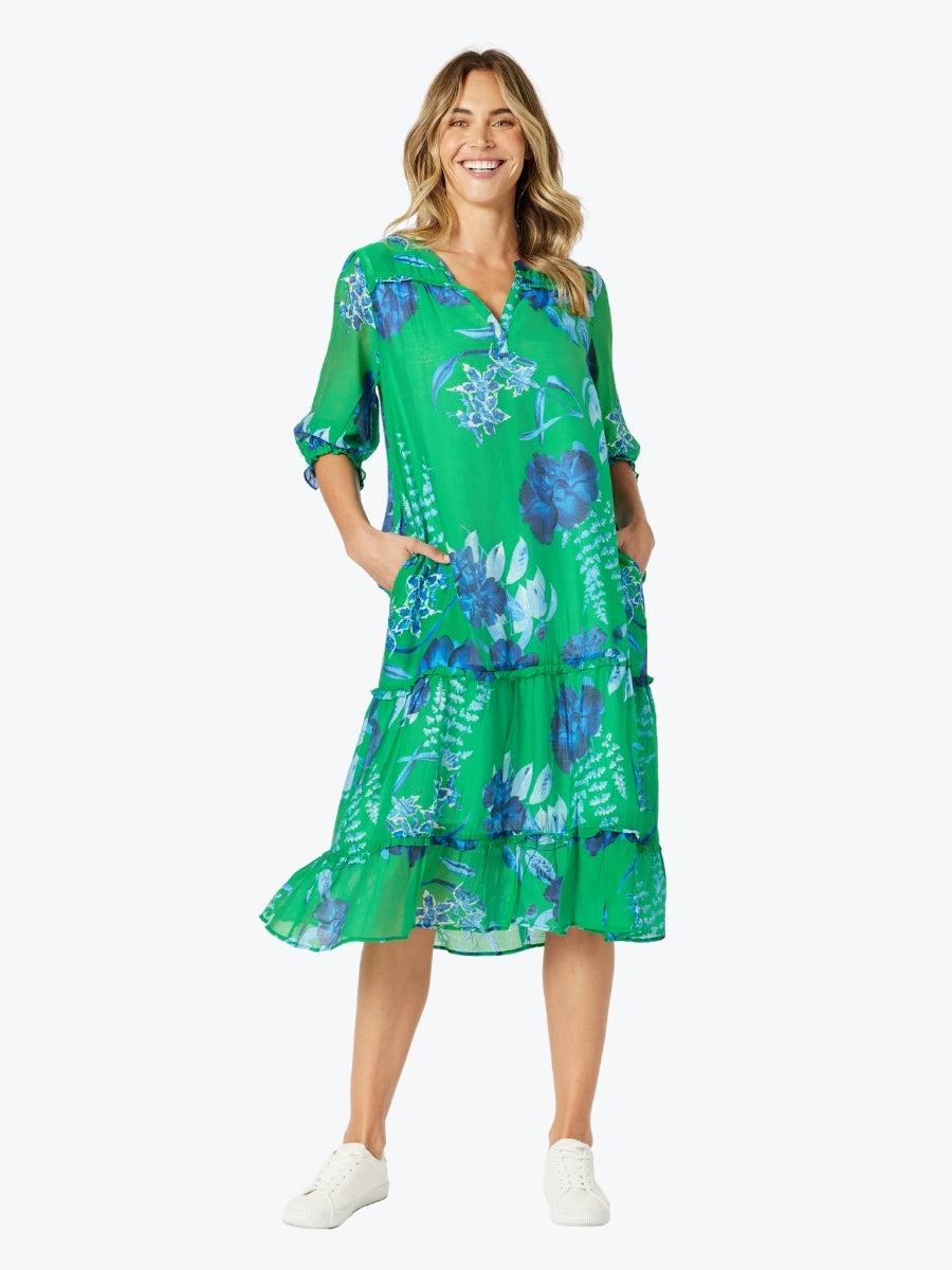 Gordon Smith Garden Party Floral Print Dress in Elm/Blue