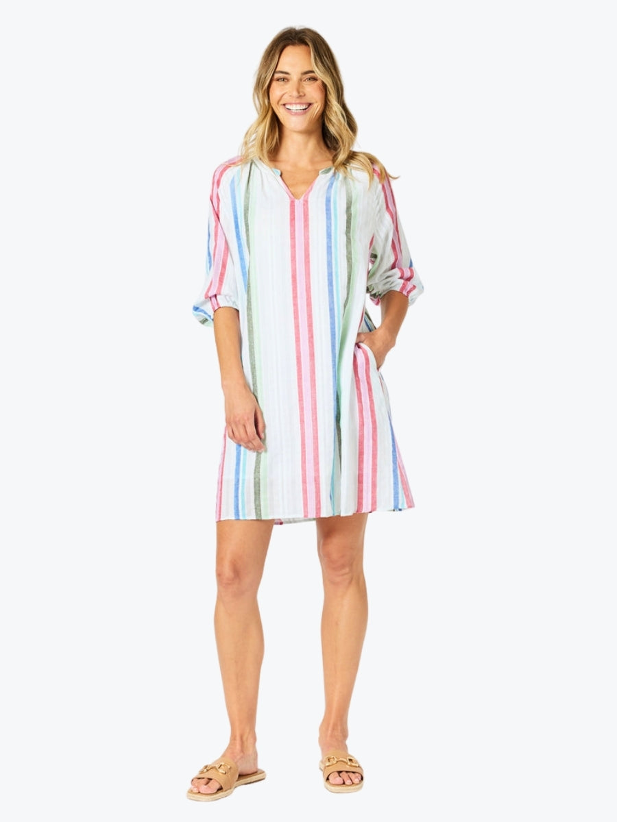 Gordon Smith Havana Stripe Shift Dress in Basil Multi