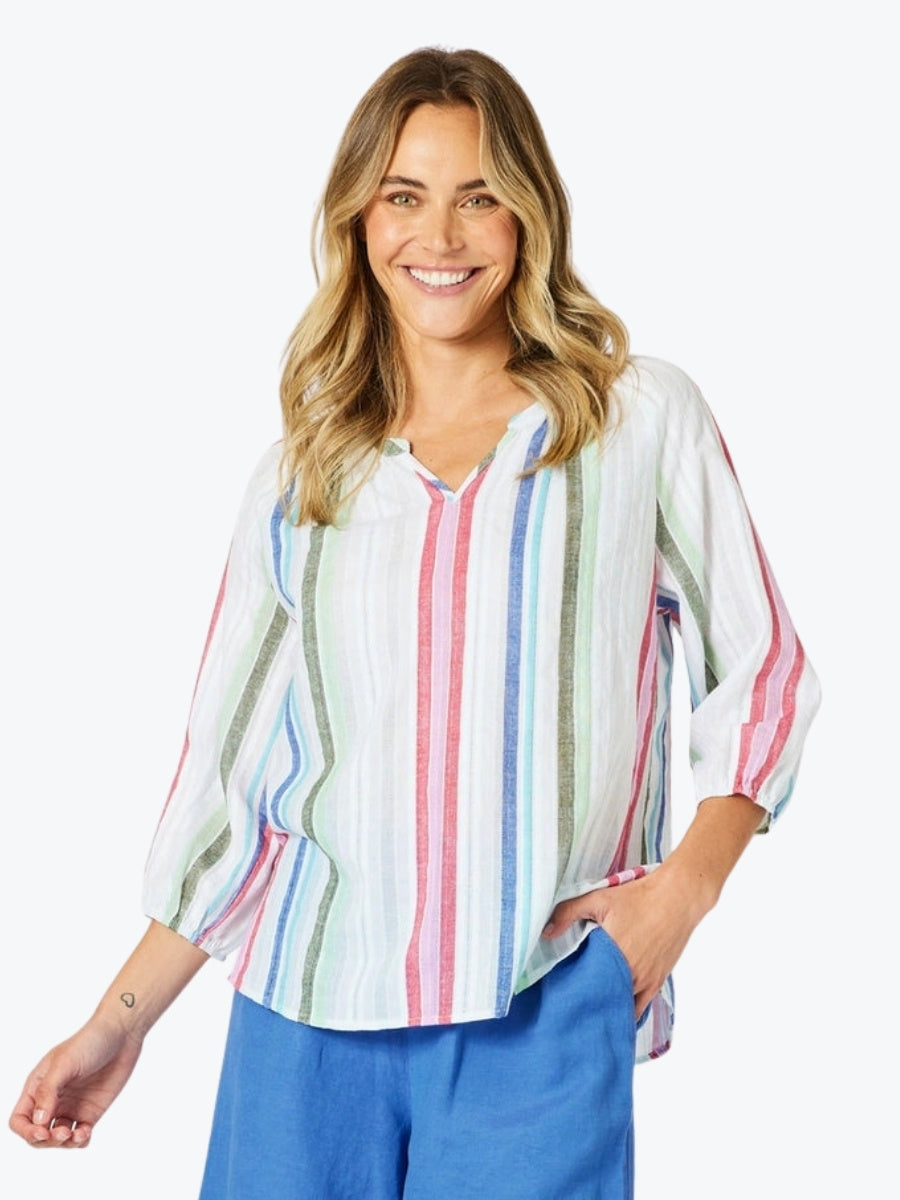Gordon Smith Havana Stripe Top in Basil Multi