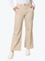 Beige pants worn by a person on a white background