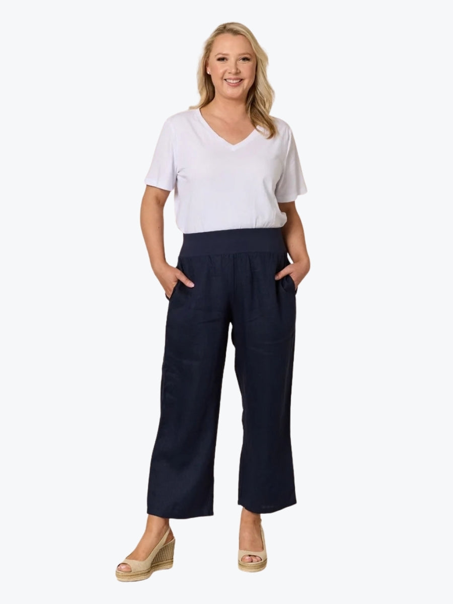 Gordon Smith Lara Wide Leg Linen Pant | Navy