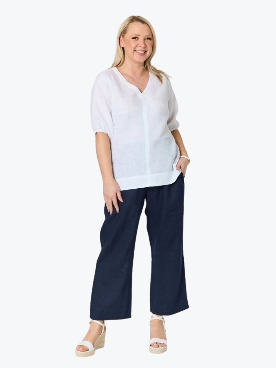 Gordon Smith Lara Wide Leg Linen Pant | Navy