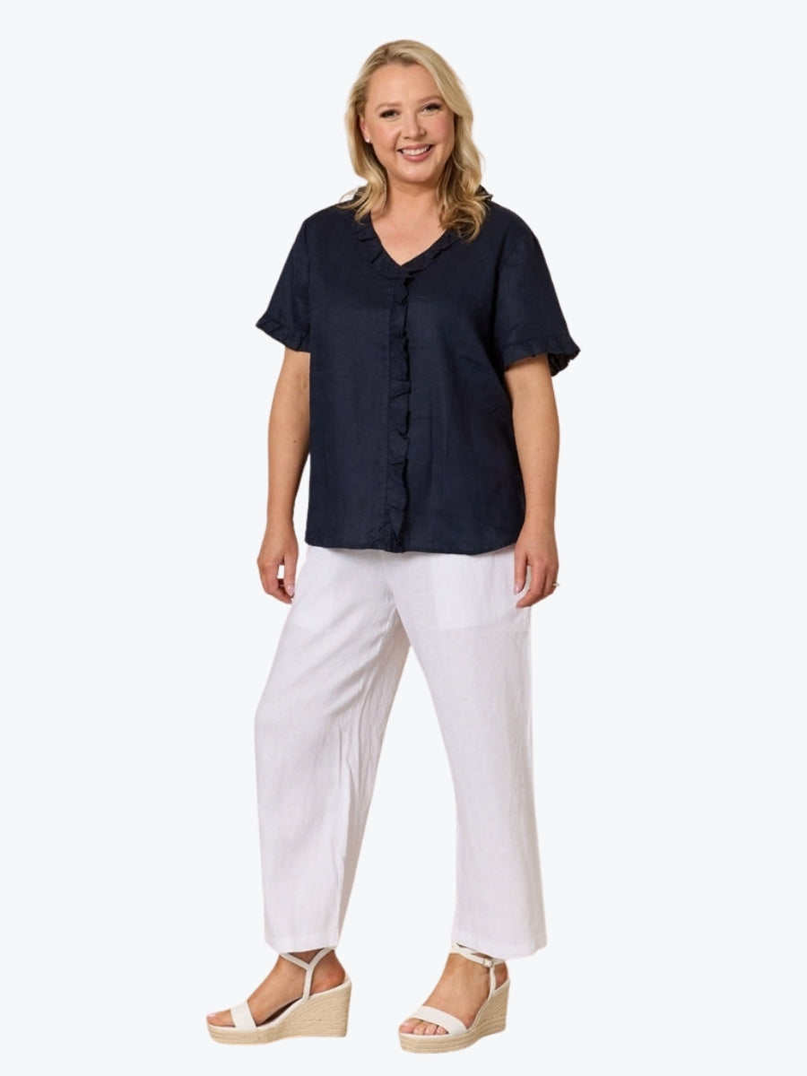 Gordon Smith Lara Wide Leg Linen Pant | White