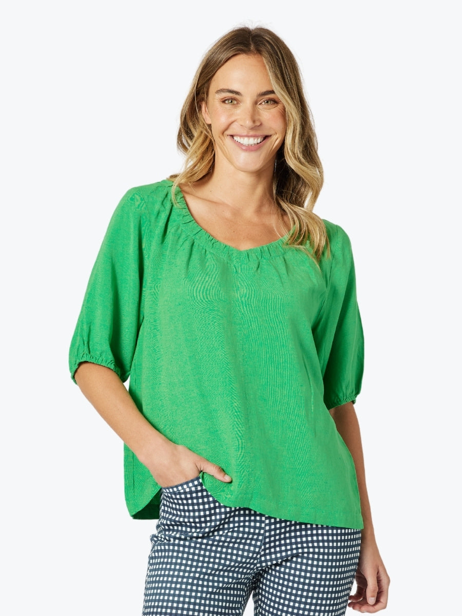 Gordon Smith Lino V Neck Top in Elm