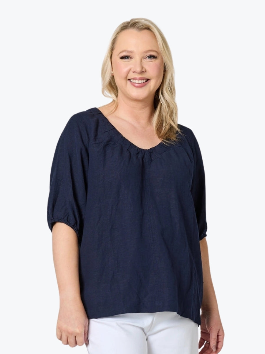 Gordon Smith Lino V Neck Top in Navy