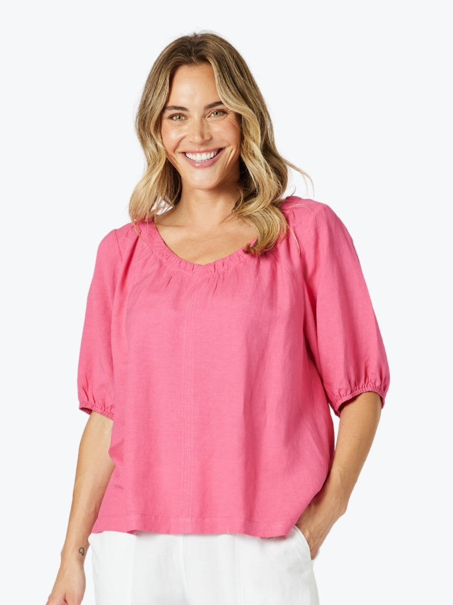 Gordon Smith Lino V Neck Top in Peony