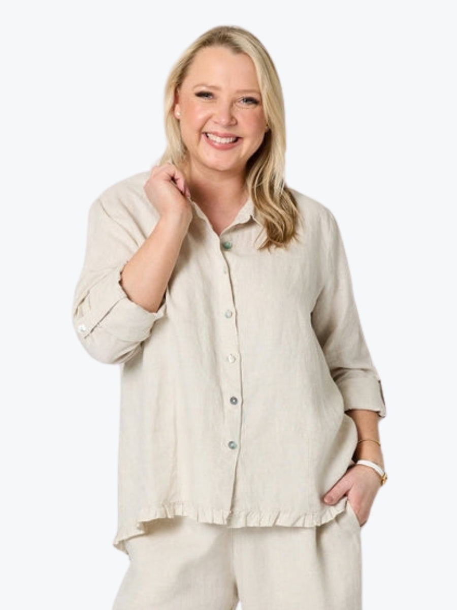 Gordon Smith Milly Ruffle Hem Linen Shirt | Natural
