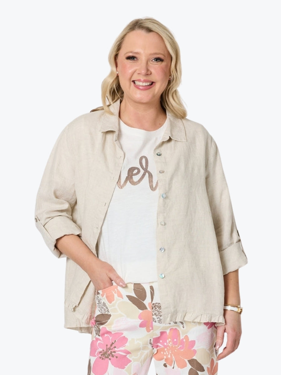 Gordon Smith Milly Ruffle Hem Linen Shirt | Natural