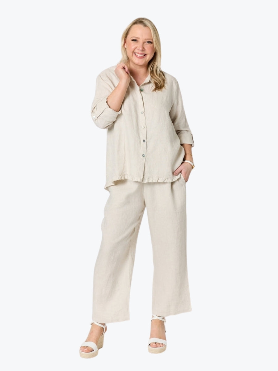 Gordon Smith Milly Ruffle Hem Linen Shirt | Natural