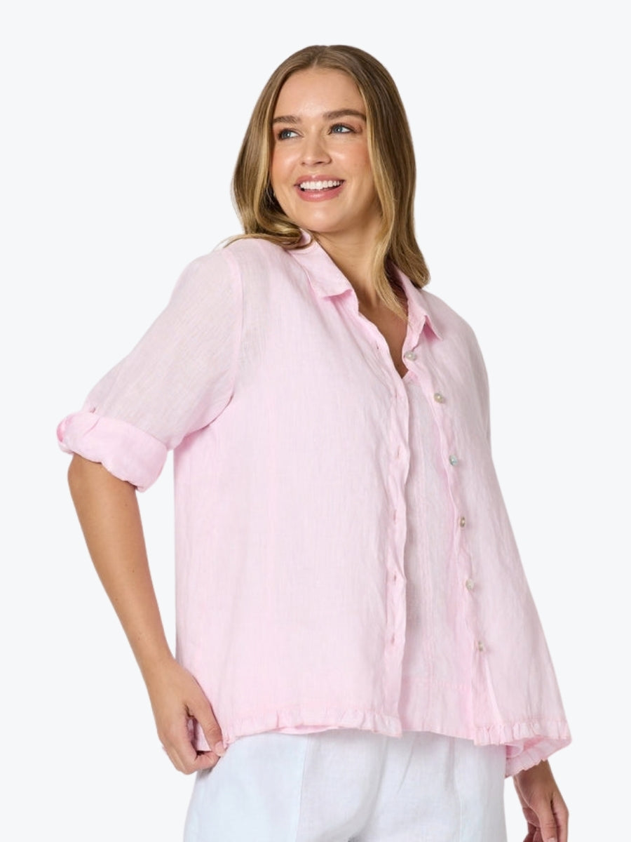 Gordon Smith Milly Ruffle Hem Linen Shirt | Pale Pink