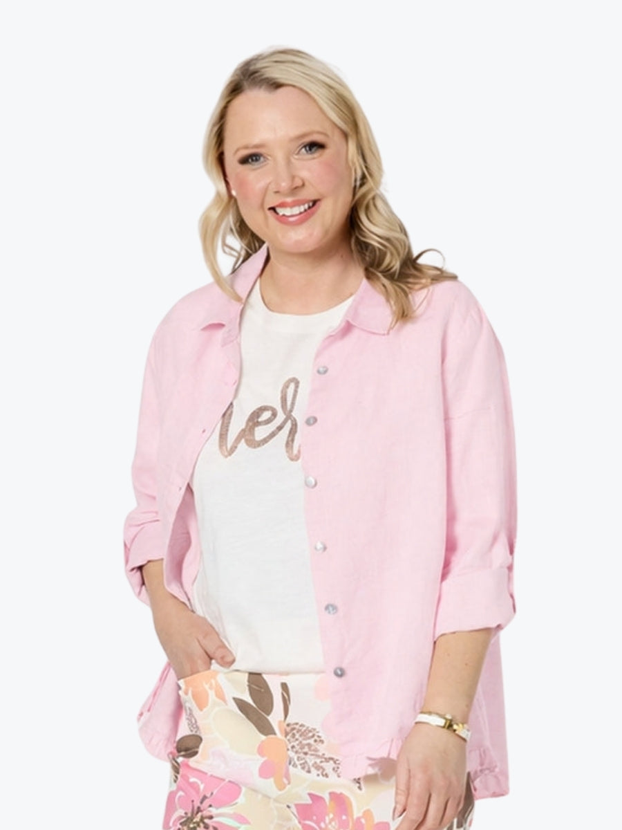 Gordon Smith Milly Ruffle Hem Linen Shirt | Pale Pink
