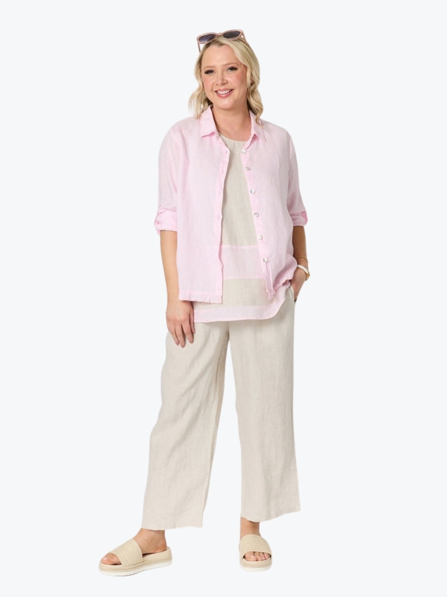 Gordon Smith Milly Ruffle Hem Linen Shirt | Pale Pink