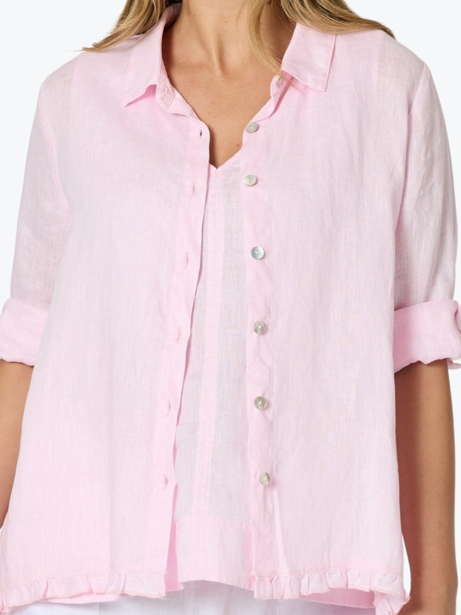 Gordon Smith Milly Ruffle Hem Linen Shirt | Pale Pink
