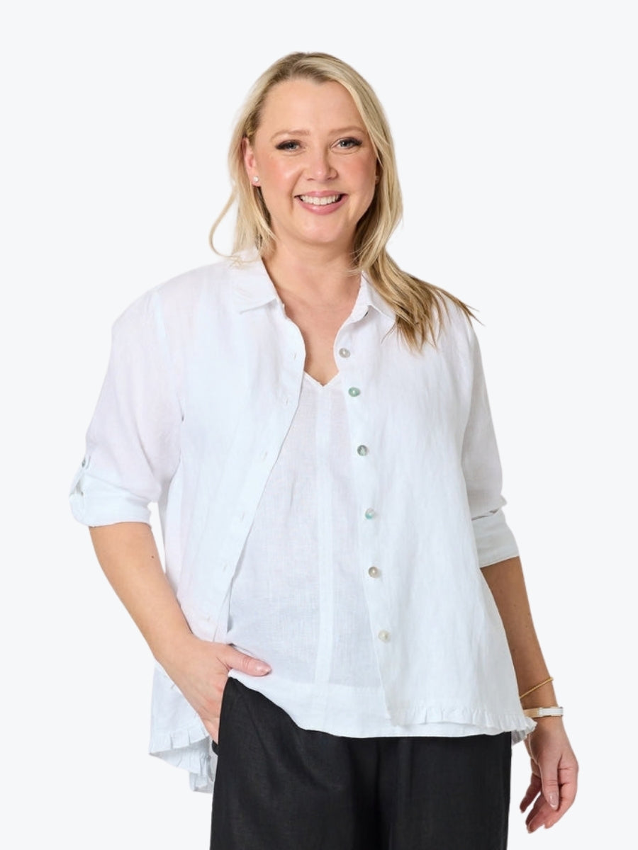 Gordon Smith Milly Ruffle Hem Linen Shirt | White