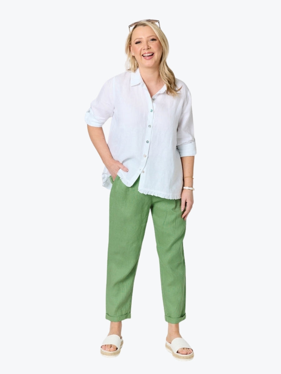Gordon Smith Milly Ruffle Hem Linen Shirt | White