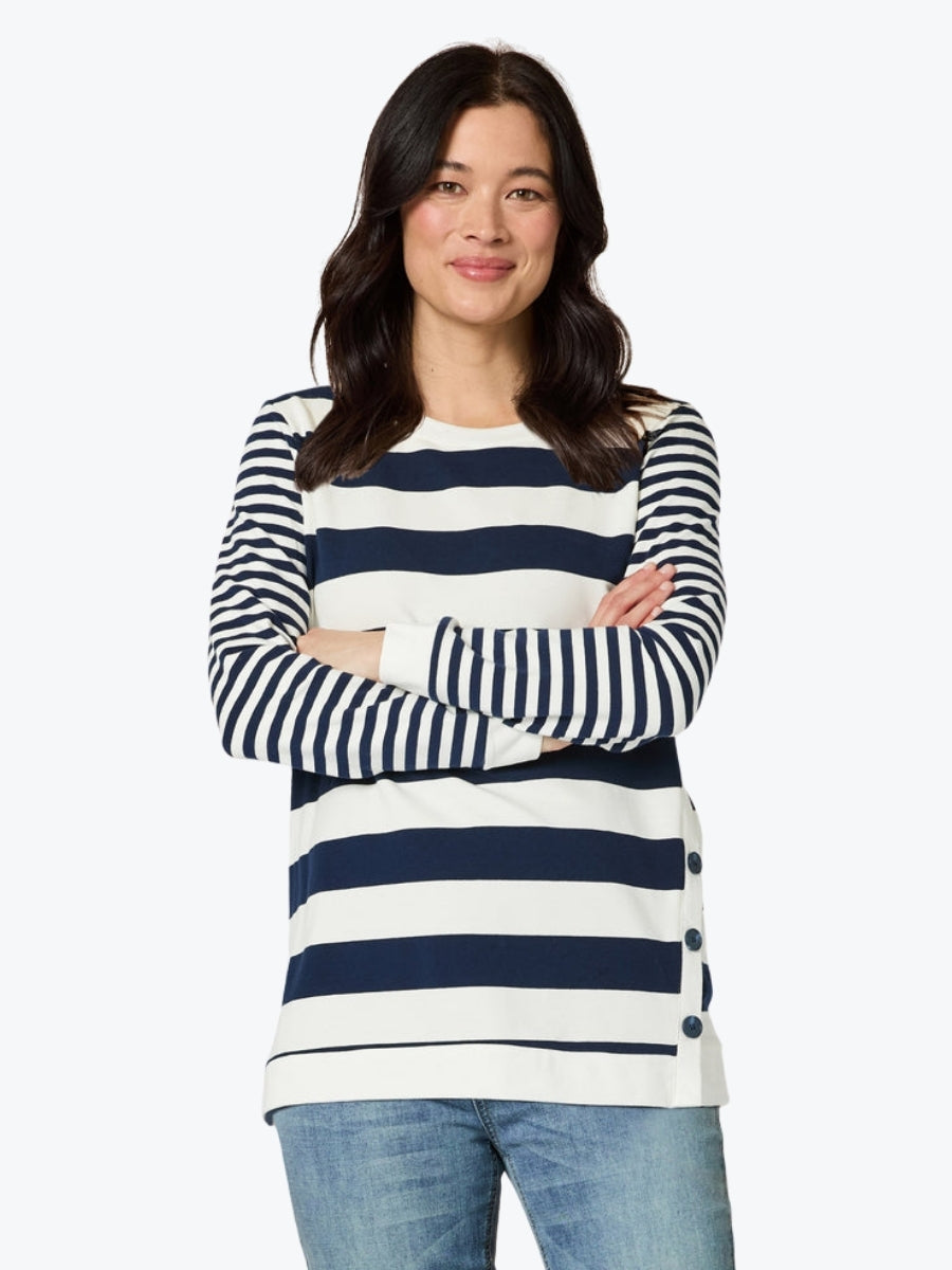 Gordon Smith Newport Stripe Button Top | Navy/Ivory